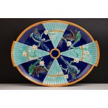 Victorian Wedgwood Majolica platter of aesthetic design, moulded with birds, flowers and fans,