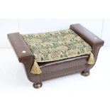 1940's Studded Brown Leather Covered Low Stool or Dog's Bed with cushion seat, 80cm long x 46cm deep
