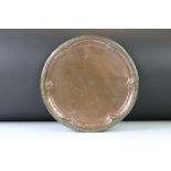 Early 20th century copper tray engraved ' Nelson's Foudroyant Flagship 1798-1897 ', 30cm diameter