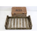 Vintage Wooden Apple / Fruit Crate stamped F S Toulson, 76cm long together with a Fortnum and