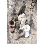 Collection of Twelve Garden Ornaments and Planters including a Bird Water Fountain 66cm high,