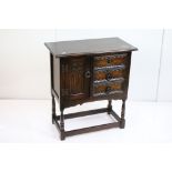 20th century Small Oak Hall Cabinet with cupboard and three drawers, 61cm wide x 69cm high