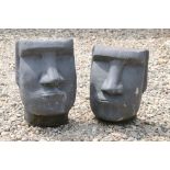 Pair of Easter Island style Garden Heads