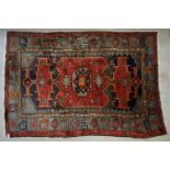 Red and Blue Ground Iranian Wool Rug, 197cm x 135cm