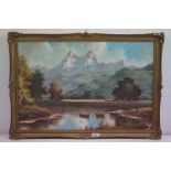 Gilt swept framed scenic landscape inscribed and signed on verso ' Near Hoggett ', 49 x 74.5cm