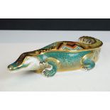 Royal Crown Derby paperweight in the form of an 'Alligator' with silver stopper, 27cm long