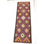 Woolen Hand Knotted Maimana Kilim Runner Rug, 197cm x 63cm