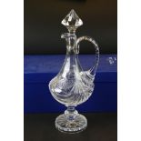 Boxed Taille Main crystal glass claret / wine decanter with stopper, approx. 43cm tall including