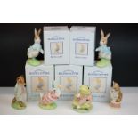 Six Beswick Beatrix Potter figures, to include: two Peter Rabbit figures, Jeremy Fisher, Jemima
