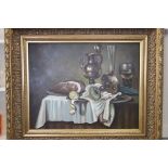 H Willems (Dutch 20th century) Oil on Board of Still Life Table scene, signed lower right, 38cm x