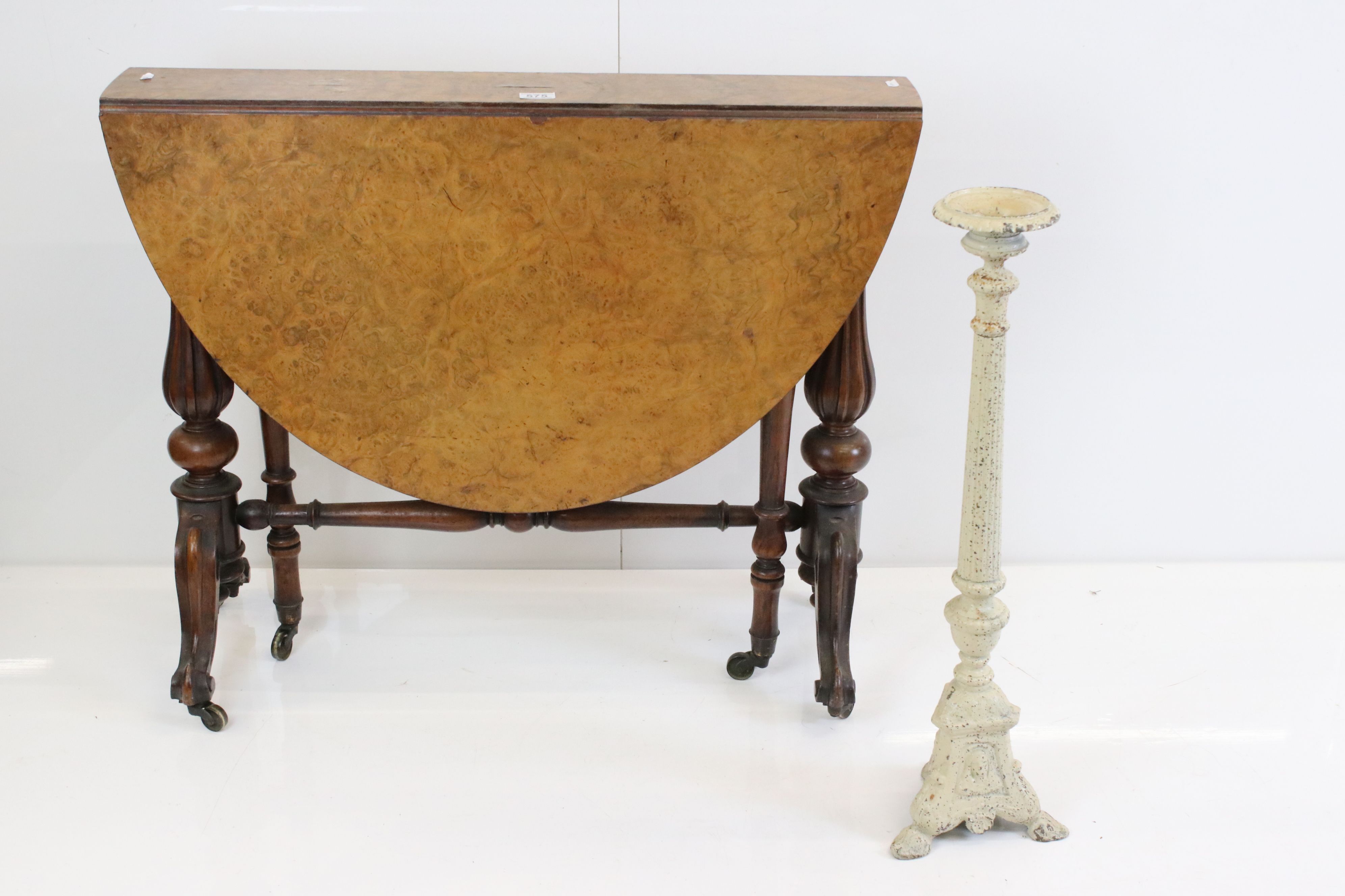 Victorian Burr Walnut and Walnut Oval Sutherland Table raised on reeded bulbous supports and - Image 9 of 9