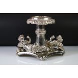 Plated pedestal stand centrepiece, Bacchanalian, two cast reclining women holding a wine glass and