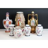 Group of mixed ceramics, mostly early 20th century, to include an Art Nouveau twin-handled vase with