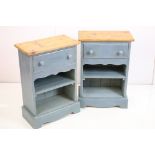 Pair of pine painted bedside cupboards, 42.5cm wide x 23cm deep x 62cm high