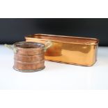 Copper Rectangular Planter, 28cm long together with a Small Copper Circular Planter with Twin