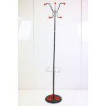 Mid century Retro and Red Atomic style Cloak Stand with Red Plastic Hooks, 168cm high