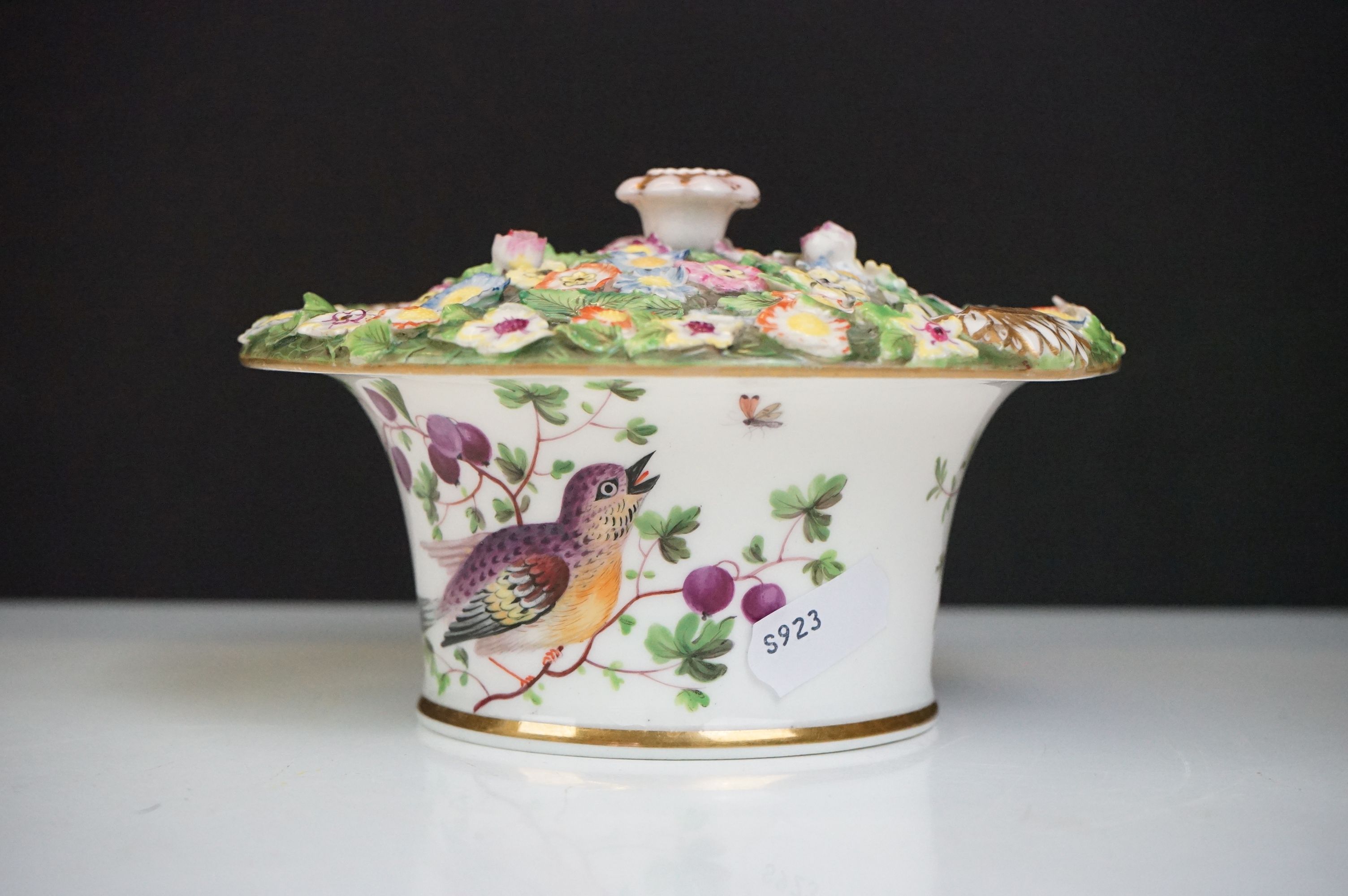 Group of three 19th Century porcelain pieces, comprising: a putti riding a flower encrusted swan, - Image 2 of 19