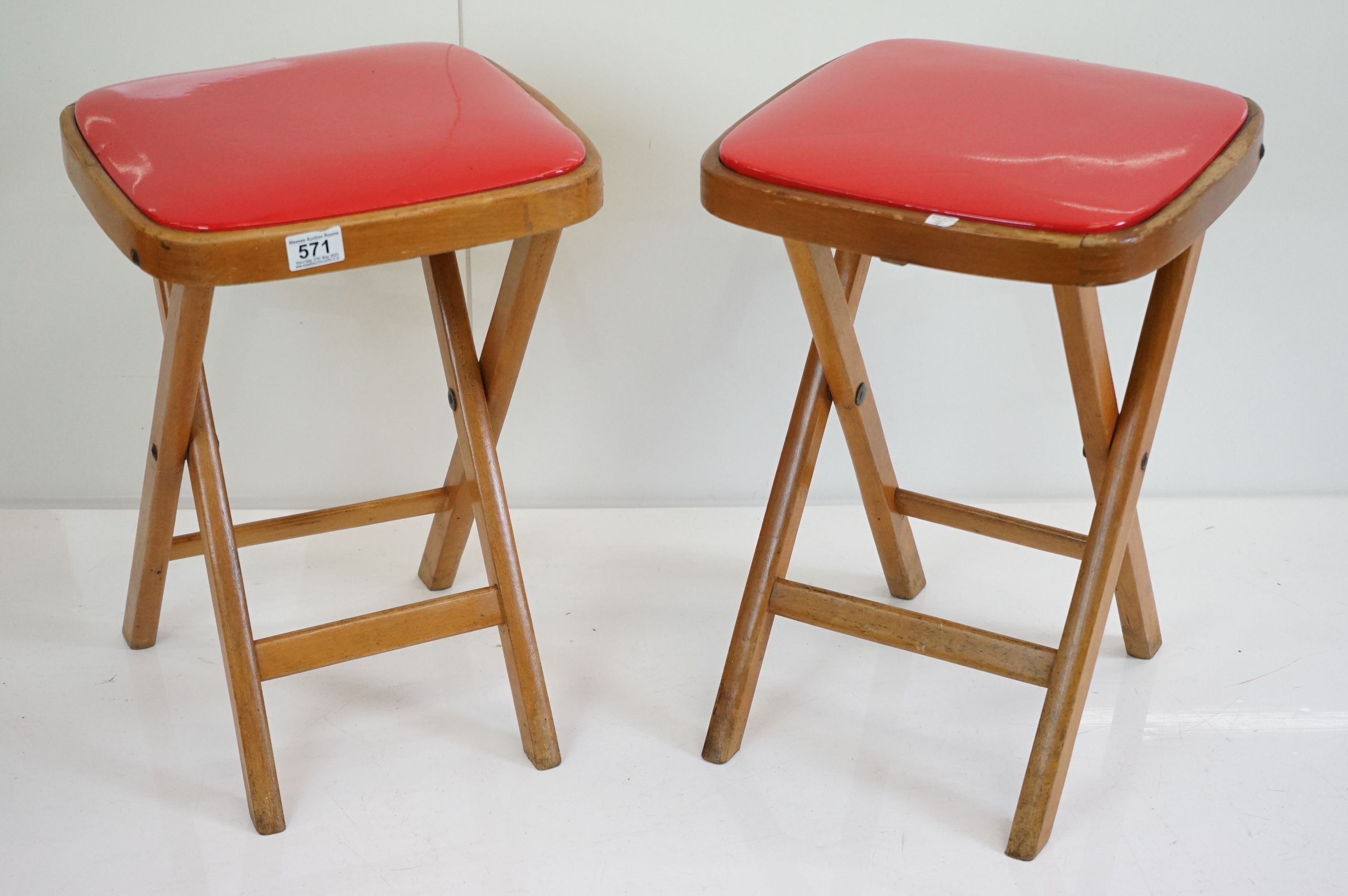 Pair of 1960s folding kitchen stools, 50cm high