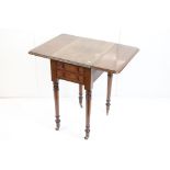 19th century Mahogany Drop Flap Worktable, with two drawers to one end and two faux drawers to the