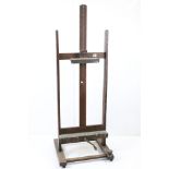 19th century Oak Studio Artist's Easel of H-frame construction, adjustable with winding action,