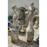Pair of Reconstituted Stone Tall Standing Garden Figures, tallest 144cm high