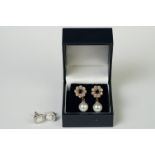 Pair of silver, CZ & opal central panelled earrings, together with a pair of silver, CZ & freshwater