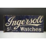 Advertising - ' Ingersroll Watches ' double-sided enamel wall sign, with white lettering on cobalt