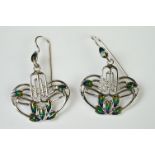 Pair of silver and enamel Charles Rennie MacIntosh style drop earrings