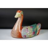 Chinese porcelain tureen lid in the form of a goose, with polychrome decoration and gilt