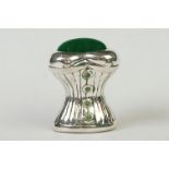 Silver corset style pincushion with emerald buttons