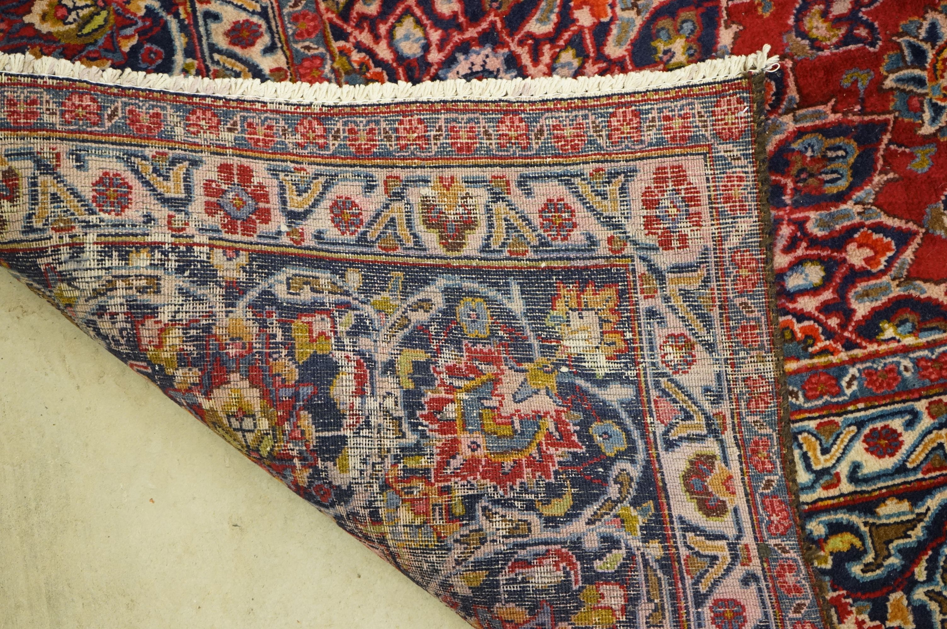 Large Red and Blue Ground Wool Persian Qashqai Carpet with sharbas medallion design, approx. 290cm x - Image 9 of 9