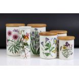 Portmeirion ' The Botanic Garden ' - Five storage jars with wooden lids (tallest 18cm) and a