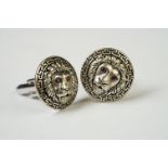 Pair of silver lion mask cufflinks in the Versace style