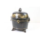 Toleware Black and Gilt Coal Bucket in the George III manner, with lion mask ring handles and raised