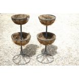 Pair of Wrought Iron Circular Two Tier Garden Planters, 89cm high