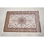 Ivory Ground Full Pile Cashmere Rug with lozenge medallion design, 230cm x 160cm