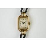 A ladies 9ct gold cased Rotary cocktail watch on leather strap.