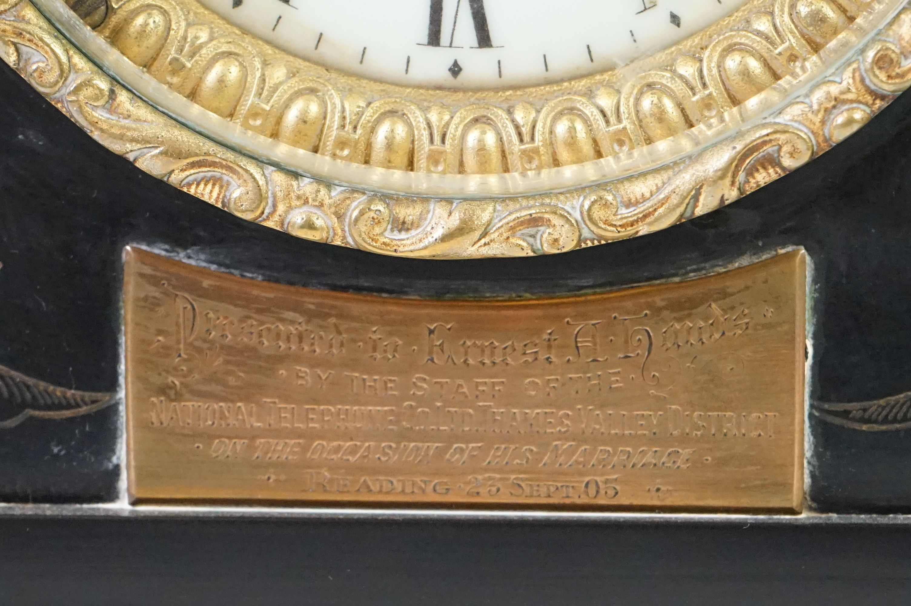 Victorian Architectural Slate and Marble Mantle Clock, the gilt and enamel dial with Roman numerals, - Image 3 of 13