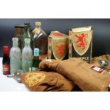 A group of mixed collectables to include vintage Dimple bottles, West Country Brewery Overalls, 1977