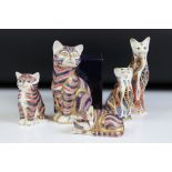 Five Royal Crown Derby cat paperweights to include Siamese Kitten (boxed), Siamese Cat, Imari Seated