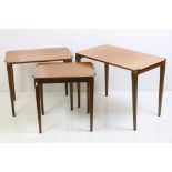 Nest of Three Mid century Retro Teak Tables, largest 65cm long x 50cm high