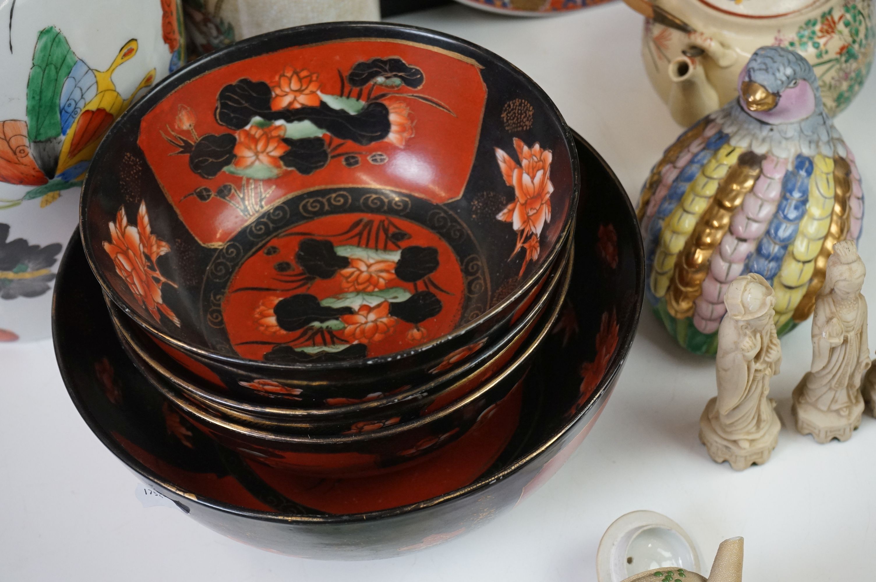 Collection of Oriental ceramics & figures to include a Famille Rose teacup & saucer on celadon style - Image 6 of 18