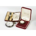A fully hallmarked ladies 9ct gold cased wristwatch together with a silver cased pocket watch and