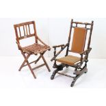 Edwardian Child's American Rocking Chair (a/f), 42cm wide x 76cm high together with a Wooden Slatted