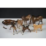 Seven Beswick animal figures to include 2 x brown gloss horses (tallest 13.5cm, one a/f), 2 x