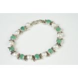 Silver, emerald and freshwater pearl line bracelet