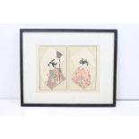 Ippitsusai Buncho (active circa 1765-1792) two Japanese woodblock portraits of Edo actors (framed as
