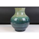 Moorcroft Pottery Green to Blue Ribbed Vase, impressed Moorcroft marks and Made in England to