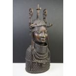 Benin bronze bust depicting the Oba of Benin. Measures approx 49cm high