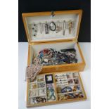 Jewellery box and contents, to include ring, bracelets, necklaces etc
